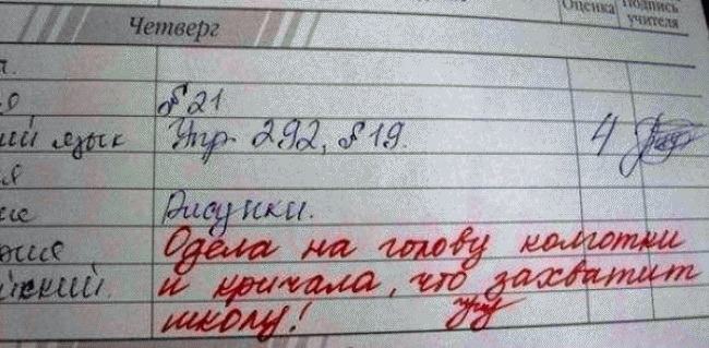 Смешные записи в дневниках школьников (50 фото)