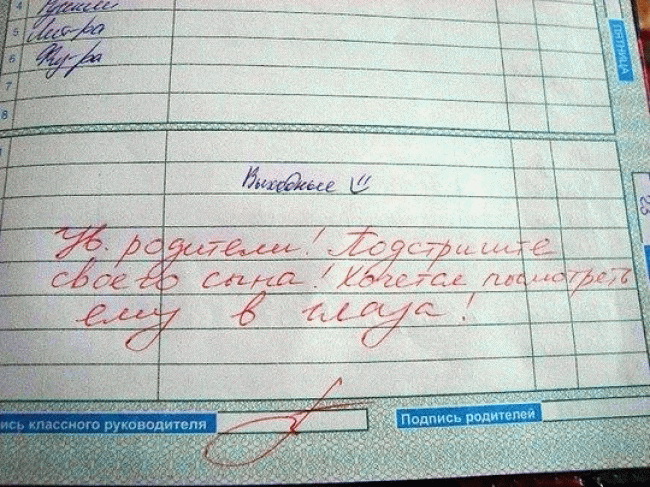 Смешные записи в дневниках школьников (50 фото)