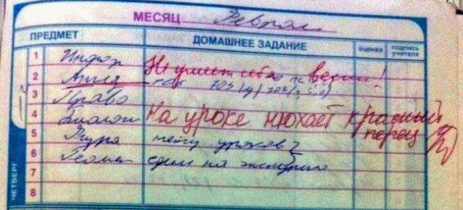 Смешные записи в дневниках школьников (50 фото)