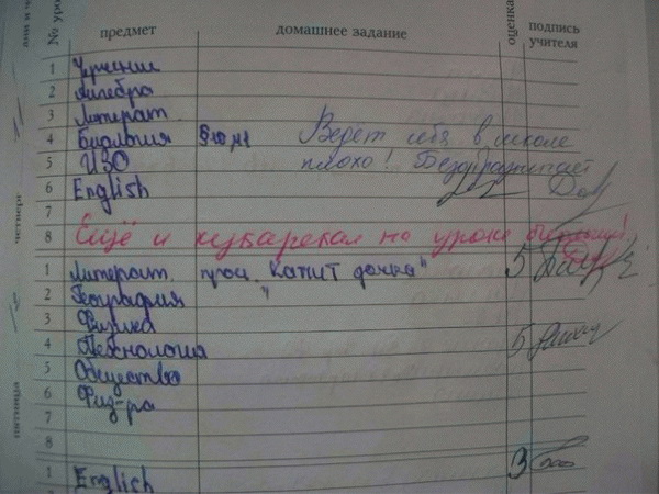 Смешные записи в дневниках школьников (50 фото)