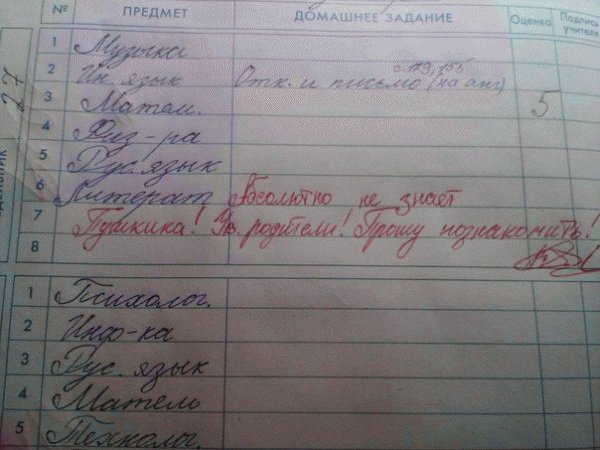 Смешные записи в дневниках школьников (50 фото)