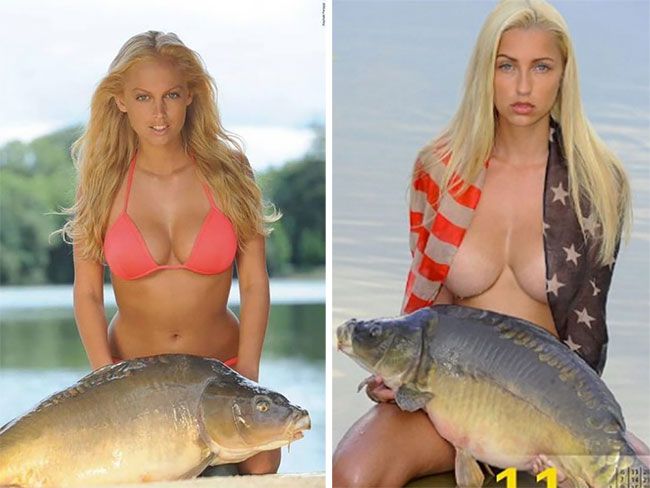 Календарь с полуобнаженными девушками в обнимку с карпами