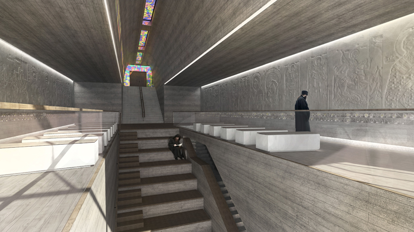 Часовня в форме креста над обрывом в скале