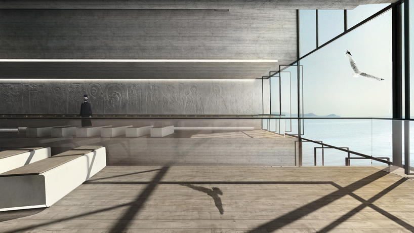 Часовня в форме креста над обрывом в скале