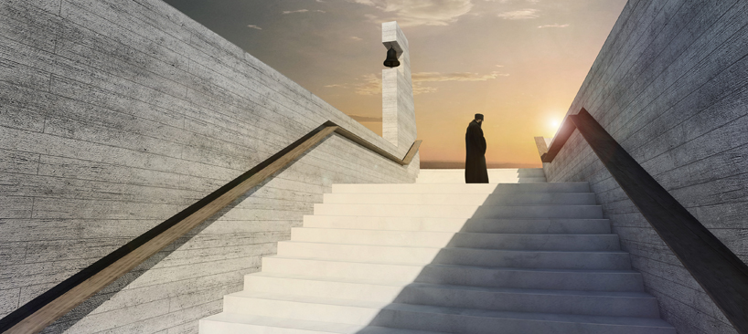 Часовня в форме креста над обрывом в скале