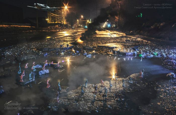 В Самаре фотографы превратили ямы на дорогах в арт-объекты
