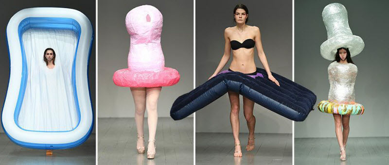 Платья-презервативы и юбки из матрасов показали на Неделе моды в Лондоне