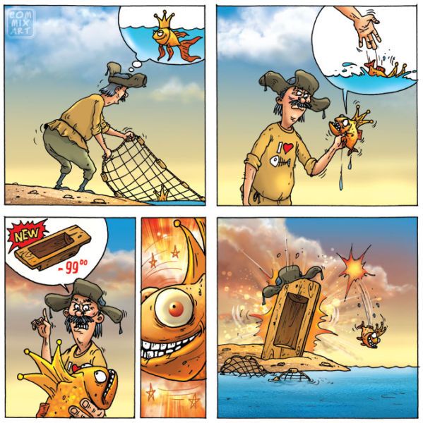 Веселые комиксы по мотивам сказок