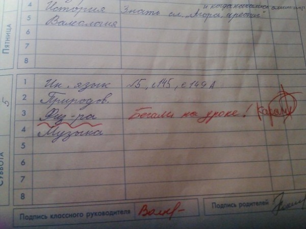 Учительские перлы из школьных дневников