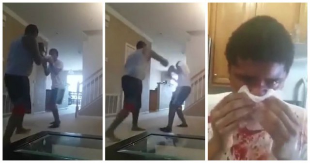 Когда ремень уже не действует. Отец с помощью бокса воспитывает сына за прогул уроков