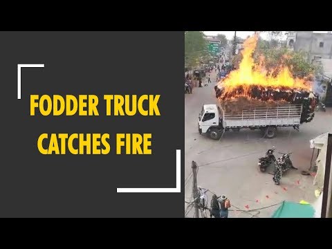 В Индии загорелся грузовик с соломой