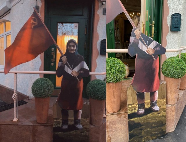 В Москве обезглавили фигуру бабушки с флагом СССР