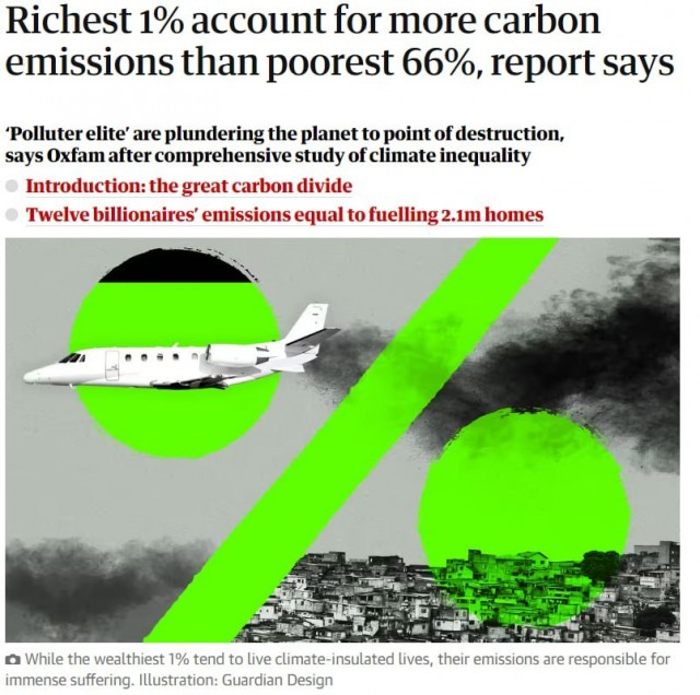 Исследование: 1% миллиардеров оставляют углеродный след больше, чем 66% бедняков