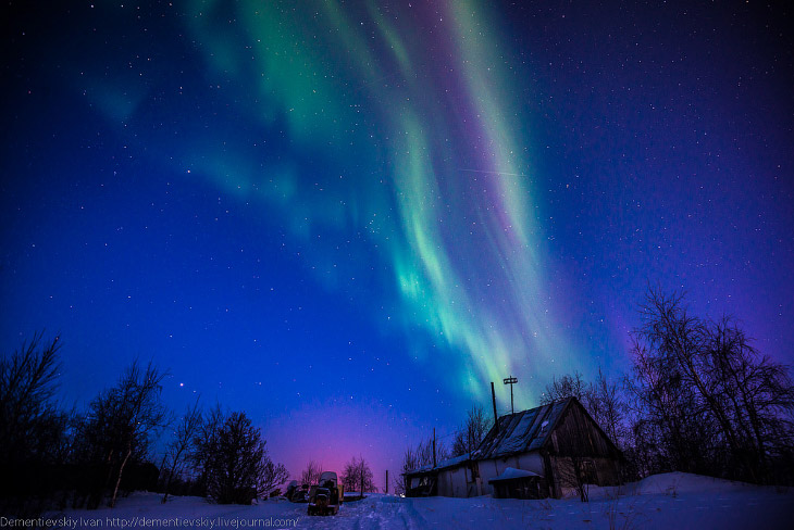 Северное сияние в тундре