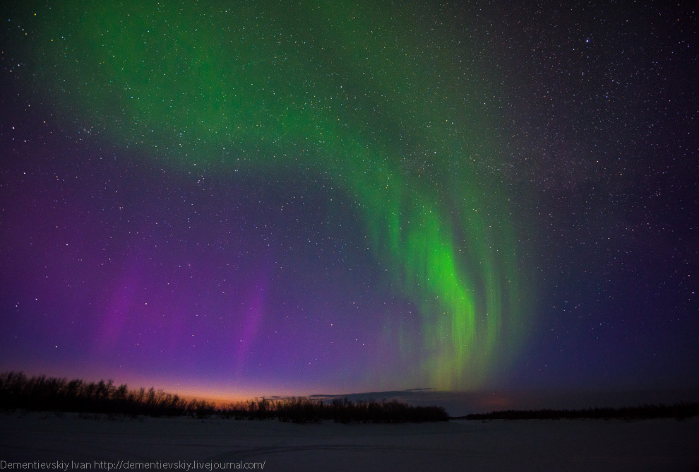 Северное сияние в тундре