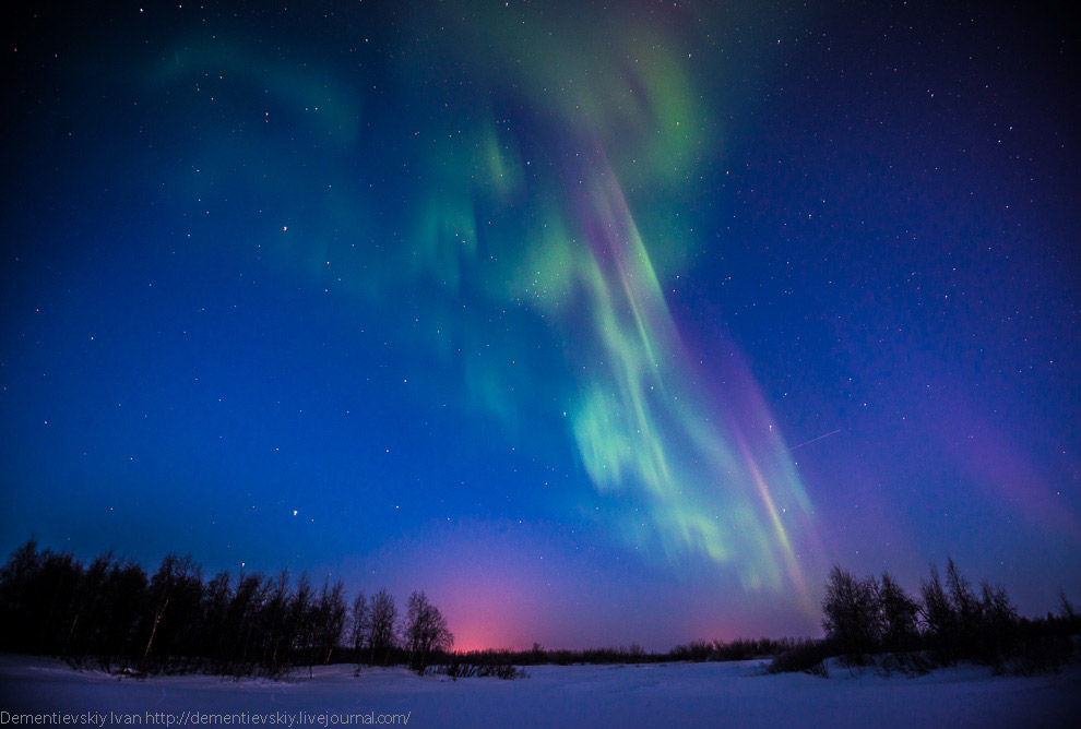 Северное сияние в тундре