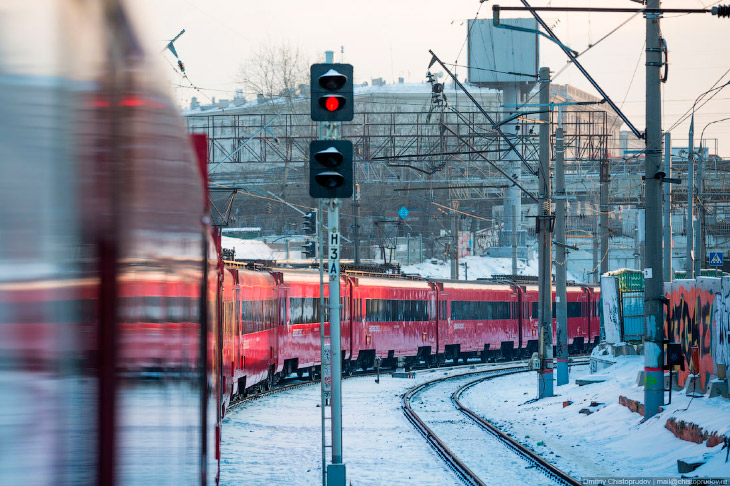 Закат из кабины электропоезда