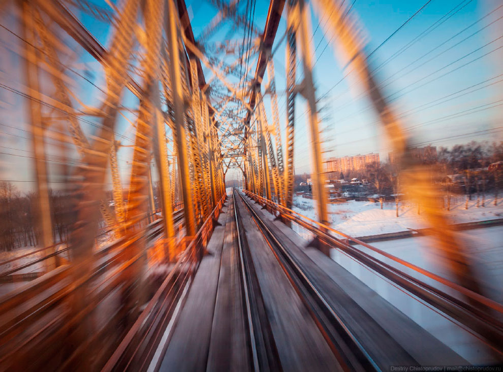 Закат из кабины электропоезда