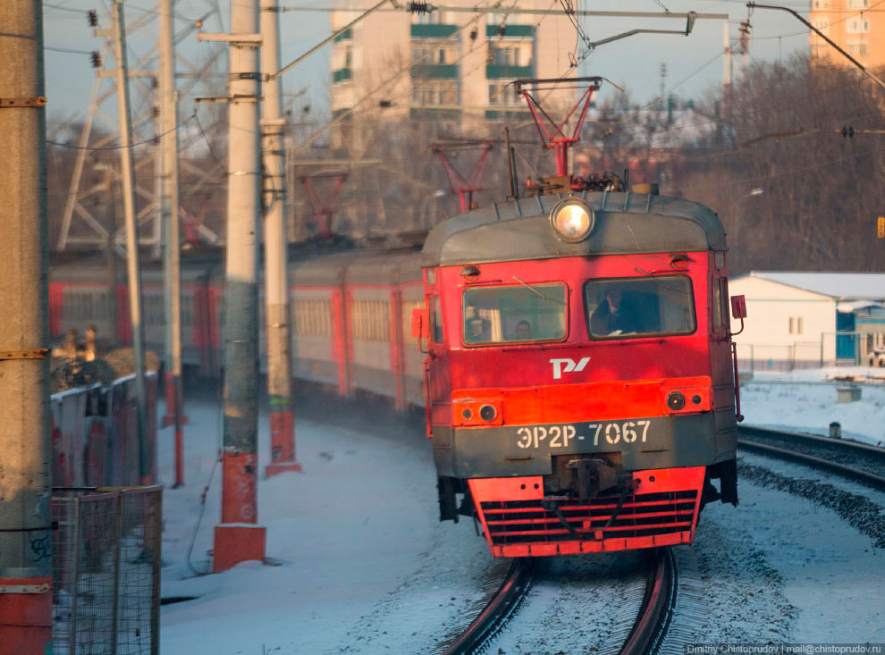 Закат из кабины электропоезда