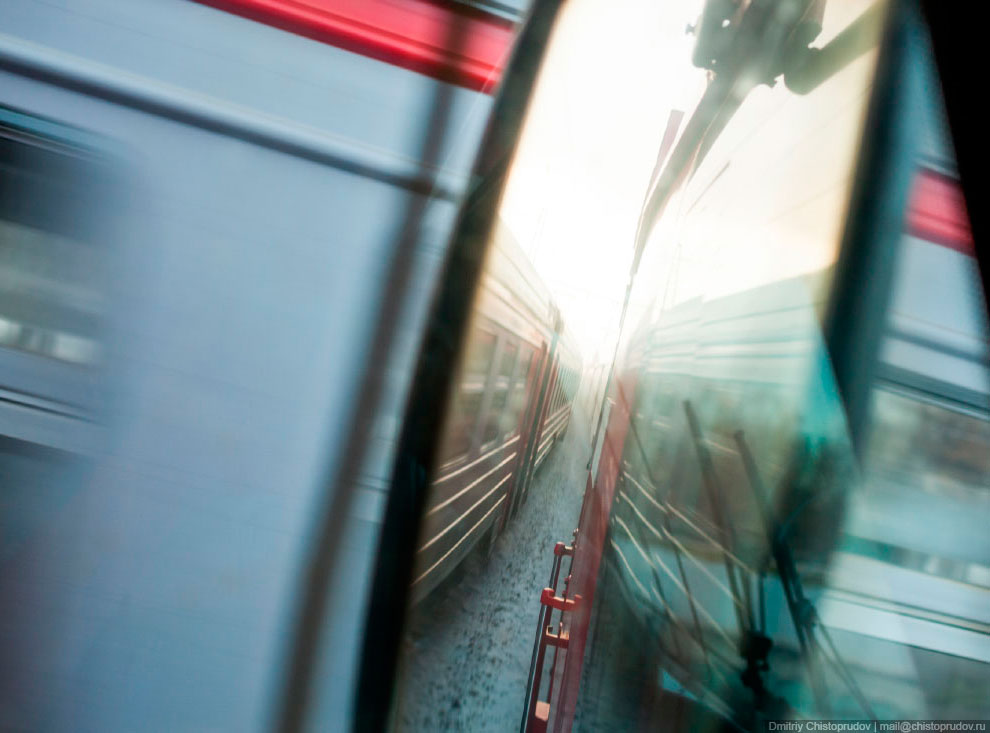 Закат из кабины электропоезда