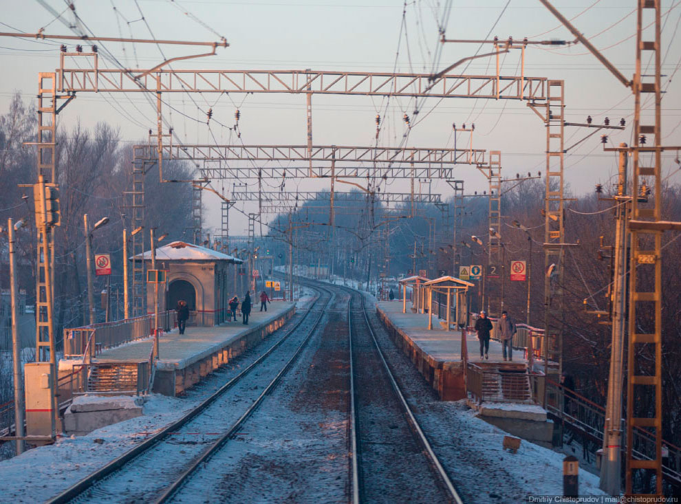 Закат из кабины электропоезда