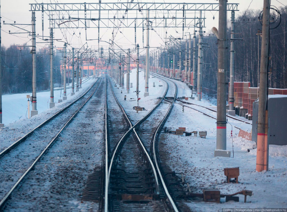 Закат из кабины электропоезда