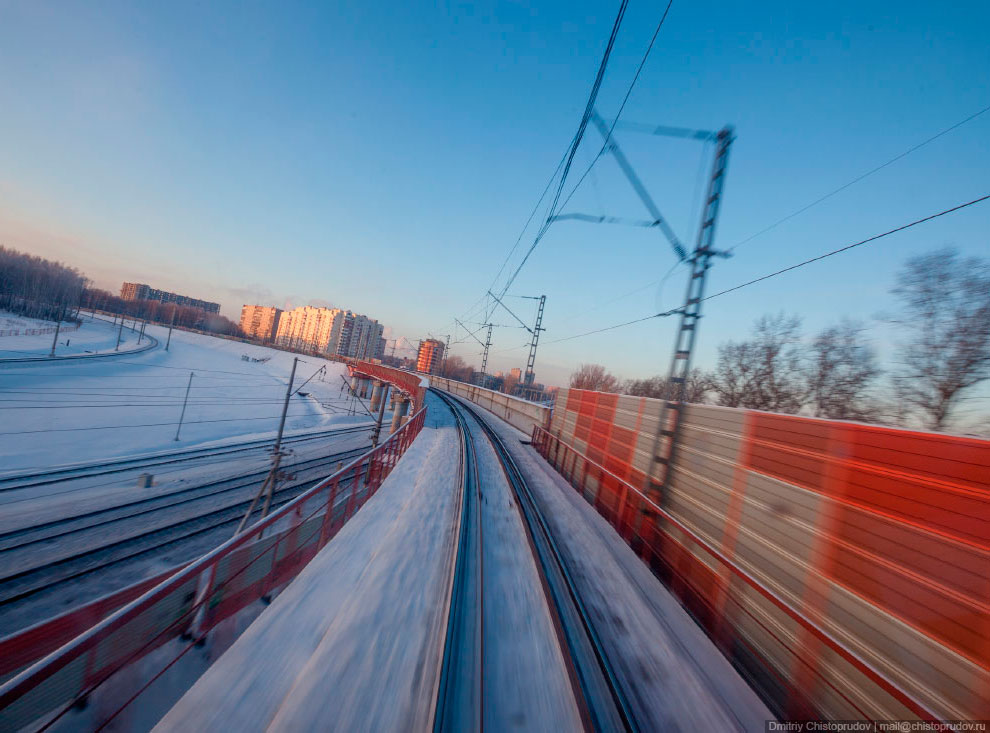 Закат из кабины электропоезда