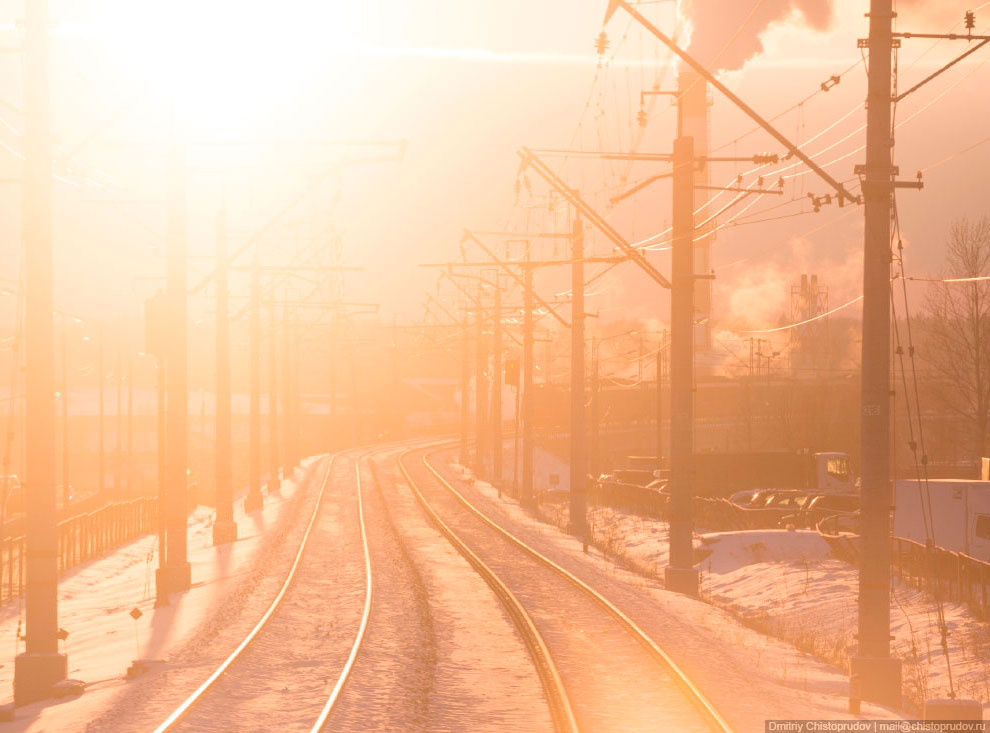 Закат из кабины электропоезда