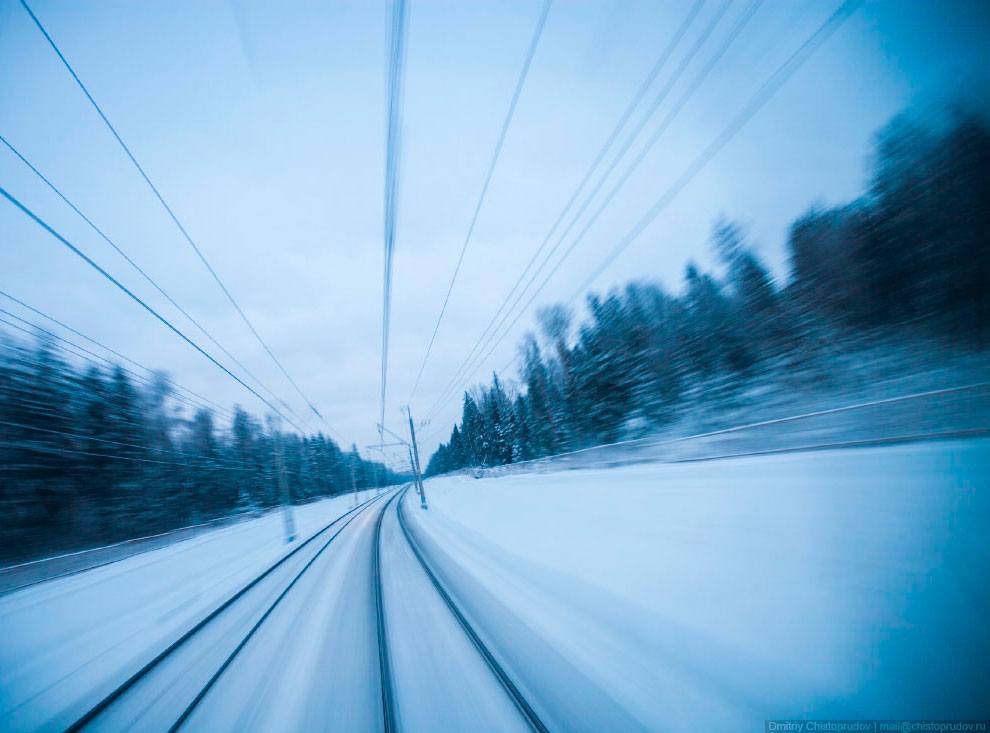 Закат из кабины электропоезда