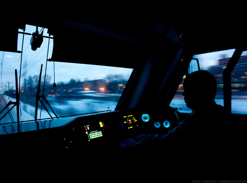 Закат из кабины электропоезда