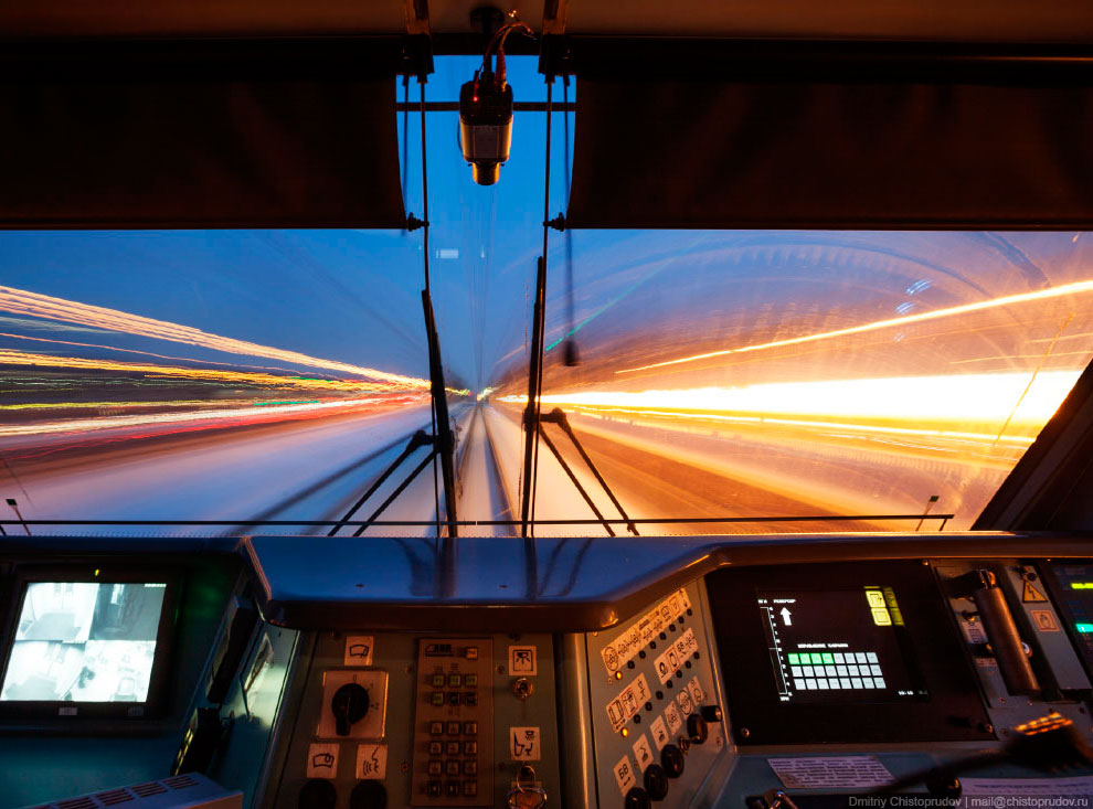 Закат из кабины электропоезда