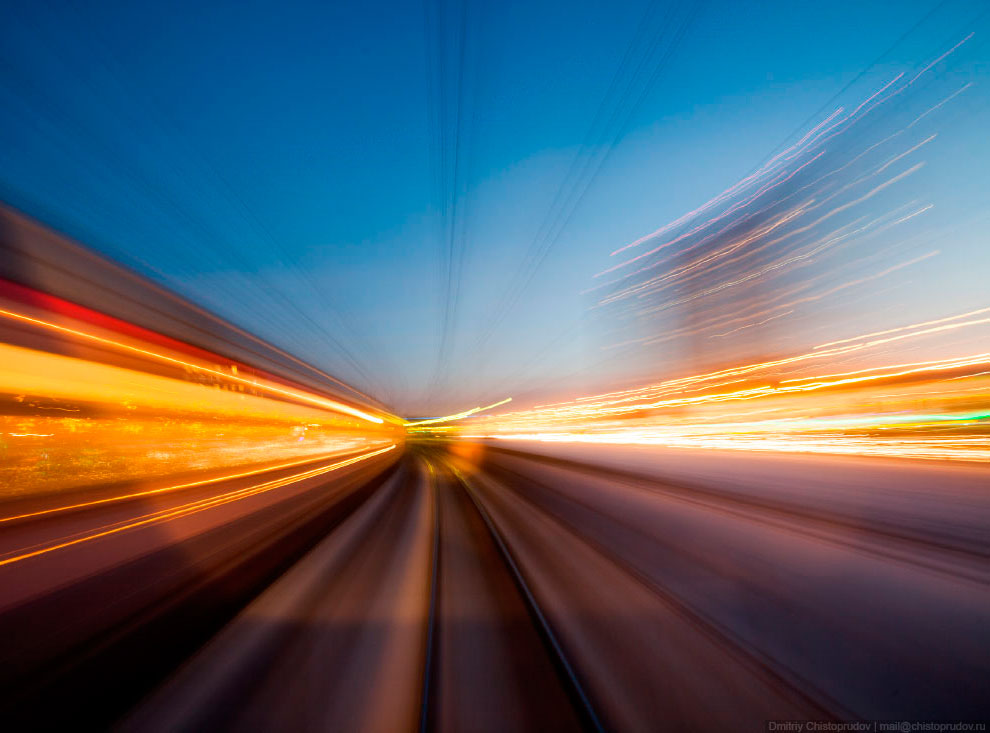 Закат из кабины электропоезда