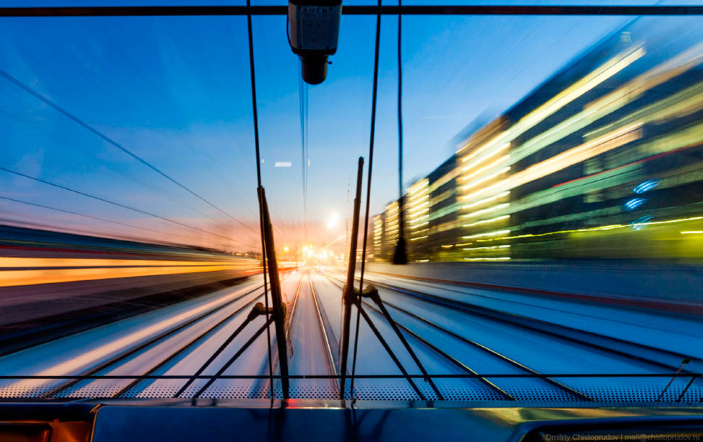 Закат из кабины электропоезда