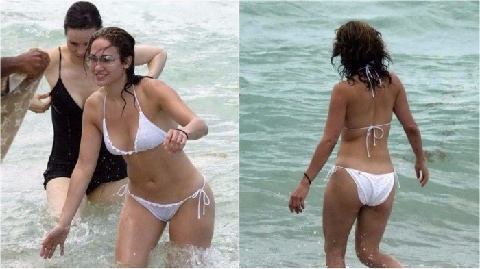 На пляже почти без макияжа российские и зарубежные звезды в купальниках