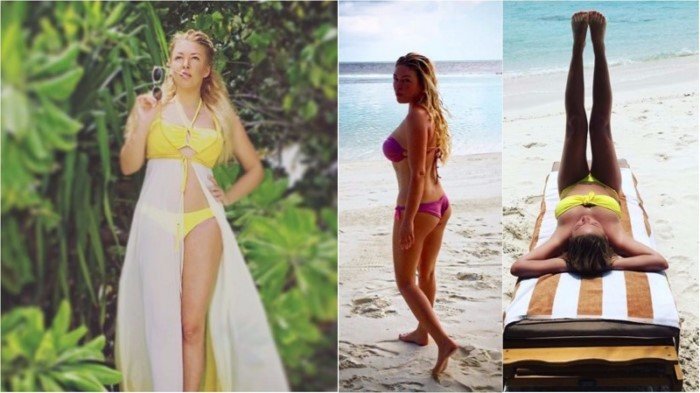 На пляже почти без макияжа российские и зарубежные звезды в купальниках