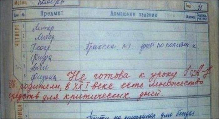 Странные замечания на страницах школьных дневников