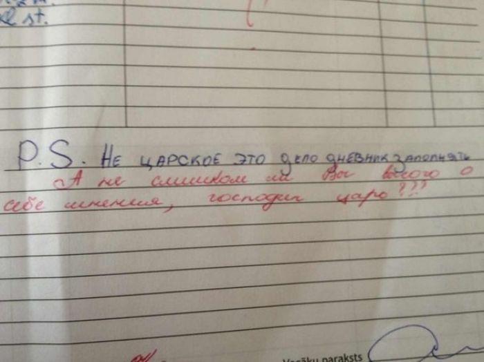 Странные замечания на страницах школьных дневников