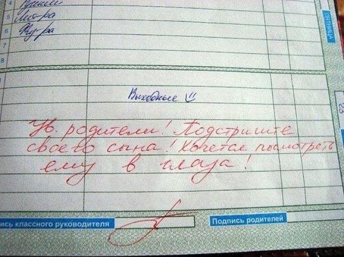 Странные замечания на страницах школьных дневников